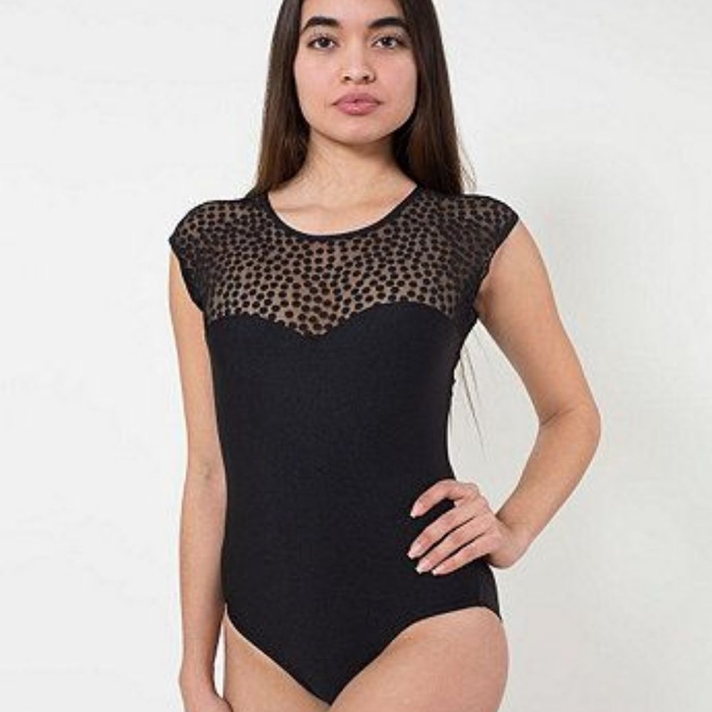 American Apparel Size XS/S Black Polka Dot Satiny Leotard